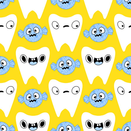 Medicine seamless teeth pattern for wrapping paper and fabrics and lines and kids clothes print and doctors accessories and drugstore packaging. High quality illustrationの写真素材