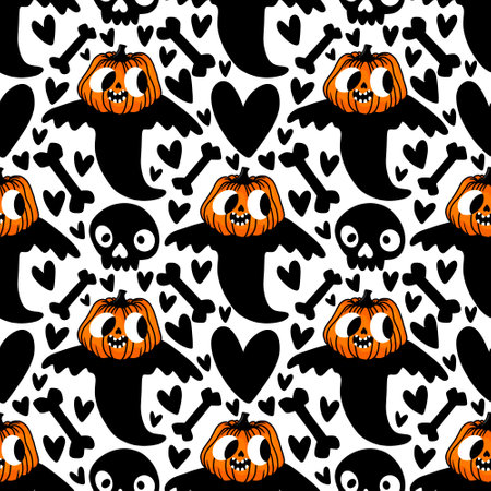 Halloween ghost seamless cartoon pattern for wrapping paper and fabrics and lines and kids clothes print and packaging and festive accessories. High quality illustrationの写真素材