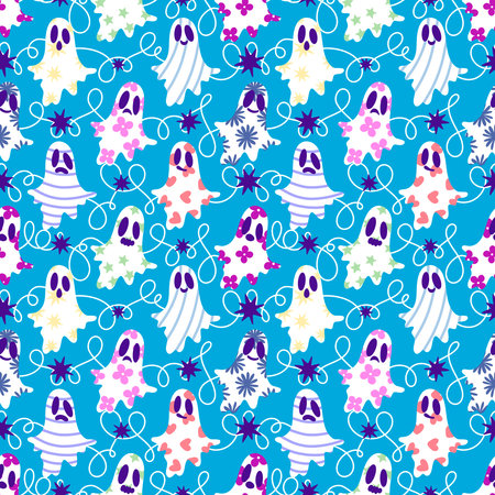 Halloween ghost seamless cartoon pattern for wrapping paper and fabrics and lines and kids clothes print and packaging and festive accessories. High quality illustrationの写真素材