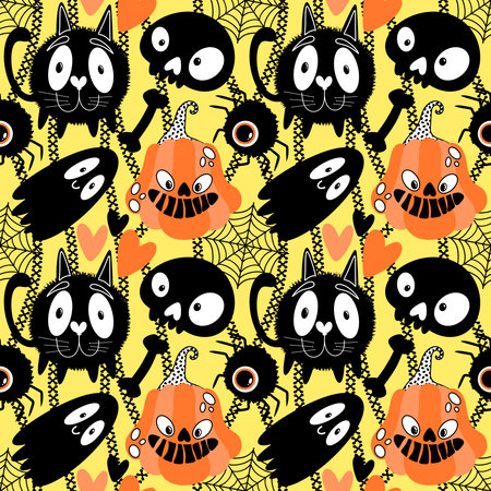 Halloween ghost seamless cartoon pattern for wrapping paper and fabrics and lines and kids clothes print and packaging and festive accessories. High quality illustrationの写真素材