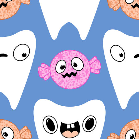 Medicine seamless teeth pattern for wrapping paper and fabrics and lines and kids clothes print and doctors accessories and drugstore packaging. High quality illustrationの写真素材