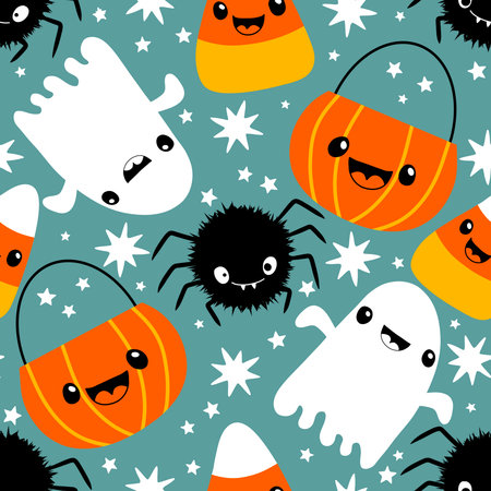 Halloween ghost seamless cartoon pattern for wrapping paper and fabrics and lines and kids clothes print and packaging and festive accessories. High quality illustrationの写真素材