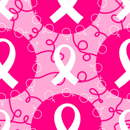 Breast cancer month seamless pink ribbon day mammogram pattern for wrapping paper and medical accessories and medicine textiles. High quality illustrationの写真素材