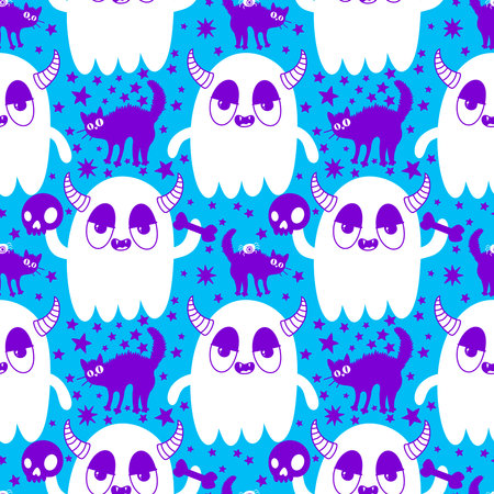 Halloween ghost seamless cartoon pattern for wrapping paper and fabrics and lines and kids clothes print and packaging and festive accessories. High quality illustrationの写真素材