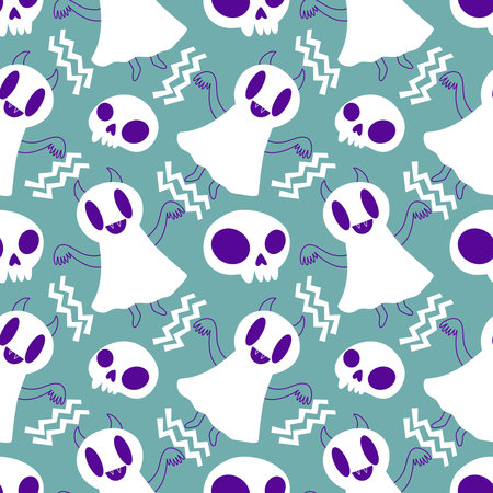 Halloween ghost seamless cartoon pattern for wrapping paper and fabrics and lines and kids clothes print and packaging and festive accessories. High quality illustrationの写真素材