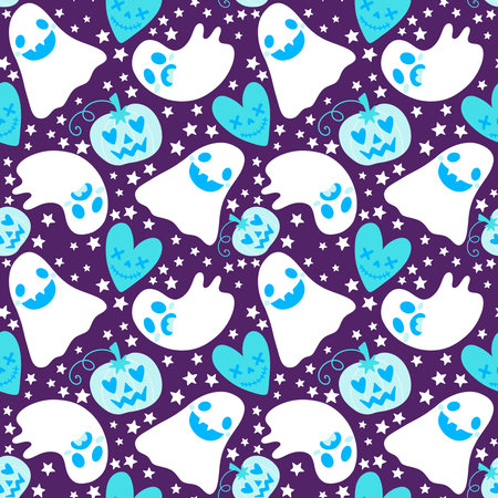 Halloween ghost seamless cartoon pattern for wrapping paper and fabrics and lines and kids clothes print and packaging and festive accessories. High quality illustrationの写真素材