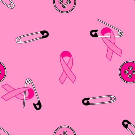 Breast cancer month seamless pink ribbon day mammogram pattern for wrapping paper and medical accessories and medicine textiles. High quality illustrationの写真素材