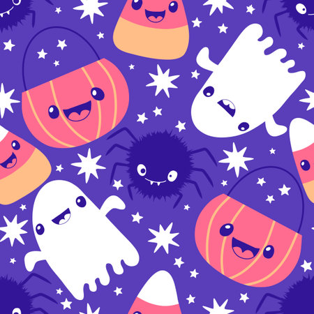 Halloween ghost seamless cartoon pattern for wrapping paper and fabrics and lines and kids clothes print and packaging and festive accessories. High quality illustrationの写真素材