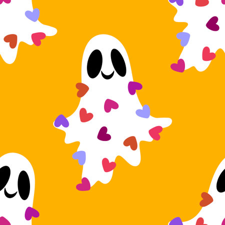 Halloween ghost seamless cartoon pattern for wrapping paper and fabrics and lines and kids clothes print and packaging and festive accessories. High quality illustrationの写真素材