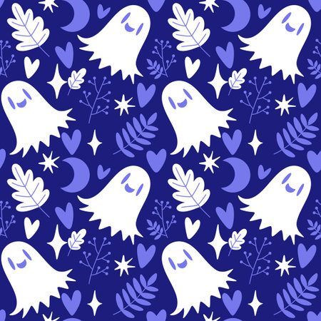 Halloween ghost seamless cartoon pattern for wrapping paper and fabrics and lines and kids clothes print and packaging and festive accessories. High quality illustrationの写真素材