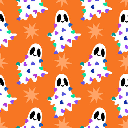 Halloween ghost seamless cartoon pattern for wrapping paper and fabrics and lines and kids clothes print and packaging and festive accessories. High quality illustrationの写真素材