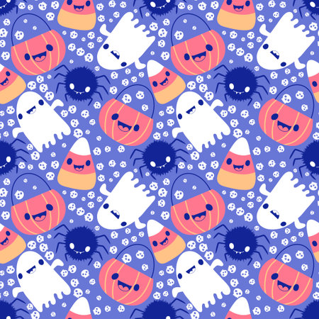 Halloween ghost seamless cartoon pattern for wrapping paper and fabrics and lines and kids clothes print and packaging and festive accessories. High quality illustrationの写真素材
