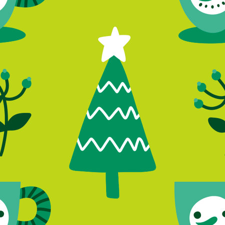 Christmas tree seamless winter toys pattern for wrapping paper and fabrics and lines and new year packaging and kids clothes print and Noel party accessories. High quality illustrationの写真素材