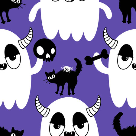 Halloween ghost seamless cartoon pattern for wrapping paper and fabrics and lines and kids clothes print and packaging and festive accessories. High quality illustrationの写真素材