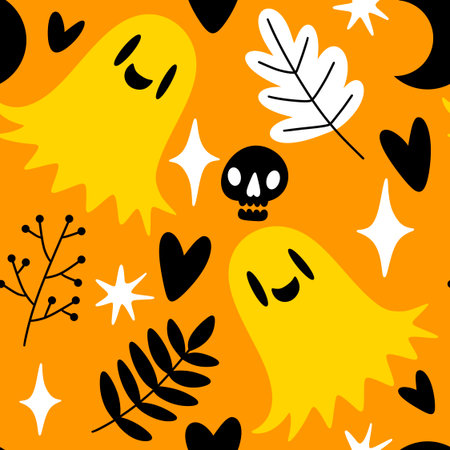 Halloween ghost seamless cartoon pattern for wrapping paper and fabrics and lines and kids clothes print and packaging and festive accessories. High quality illustrationの写真素材