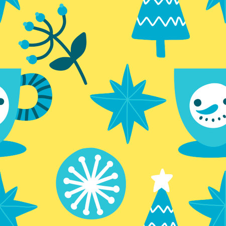 Christmas tree seamless winter toys pattern for wrapping paper and fabrics and lines and new year packaging and kids clothes print and Noel party accessories. High quality illustrationの写真素材