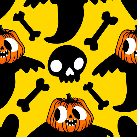 Halloween ghost seamless cartoon pattern for wrapping paper and fabrics and lines and kids clothes print and packaging and festive accessories. High quality illustrationの写真素材