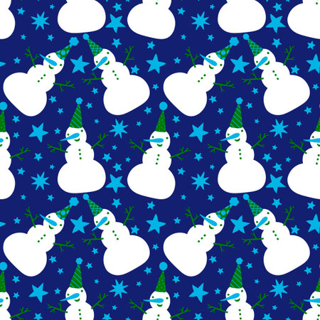 Christmas cartoon ice seamless snowman pattern for wrapping paper and fabrics and lines and kids clothes print and party accessories and new year packaging. High quality illustrationの写真素材