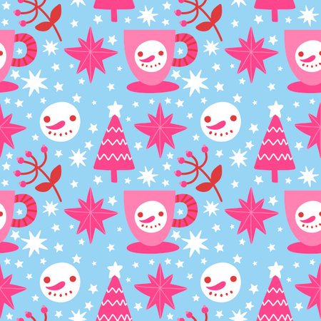 Christmas tree seamless winter toys pattern for wrapping paper and fabrics and lines and new year packaging and kids clothes print and Noel party accessories. High quality illustrationの写真素材