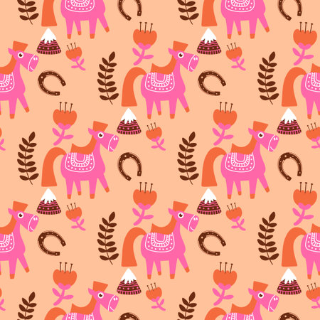 Christmas animals seamless horse pattern for wrapping paper and fabricsの写真素材