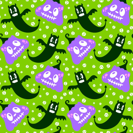 Halloween ghost seamless cute cartoon pattern for wrapping paper and fabricsの写真素材