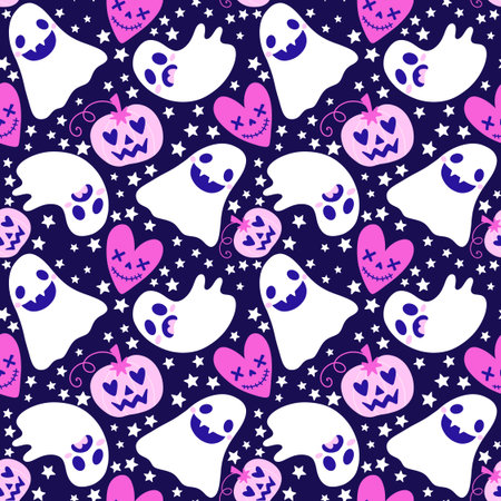 Halloween ghost seamless cartoon pattern for wrapping paper and fabrics and lines and kids clothes print and packaging and festive accessories. High quality illustrationの写真素材