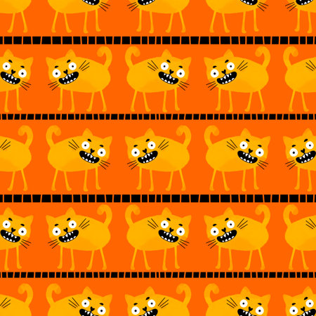 Halloween animals seamless cats and ghost pattern for wrapping paper and fabrics and lines and kids clothes print and party accessories. High quality illustrationの写真素材