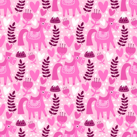 New year 2026 animals seamless Christmas horses pattern for wrapping paper and party accessories and kids clothes print and fashion textilesの写真素材