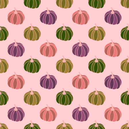 Autumn harvest vegetable seamless monster Halloween pumpkins pattern for wrapping paper and fabrics and kids clothes print and festive packaging and accessories. High quality illustrationの写真素材