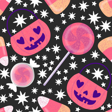 Autumn harvest vegetable seamless monster Halloween pumpkins pattern for wrapping paper and fabrics and kids clothes print and festive packaging and accessories. High quality illustrationの写真素材
