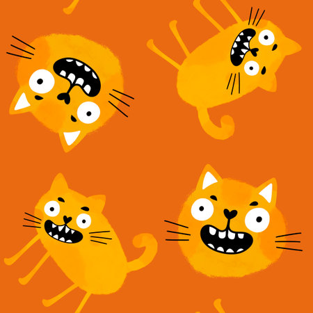 Halloween animals seamless cats and ghost pattern for wrapping paper and fabrics and lines and kids clothes print and party accessories. High quality illustrationの写真素材
