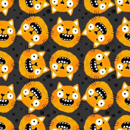 Halloween animals seamless cats and ghost pattern for wrapping paper and fabrics and lines and kids clothes print and party accessories. High quality illustrationの写真素材