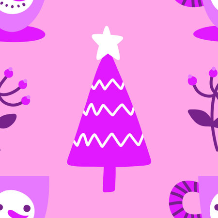 Christmas tree seamless winter toys pattern for wrapping paper and fabrics and lines and new year packaging and kids clothes print and Noel party accessories. High quality illustrationの写真素材