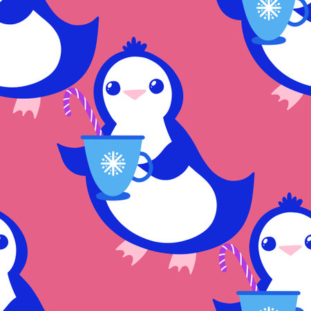Christmas animals seamless penguin pattern for wrapping paper and fabrics and lines and kids clothes print and new year packaging and Noel winter packaging. High quality illustrationの写真素材