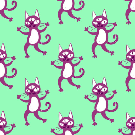 Halloween animals seamless cats and ghost pattern for wrapping paper and fabrics and lines and kids clothes print and party accessories. High quality illustrationの写真素材