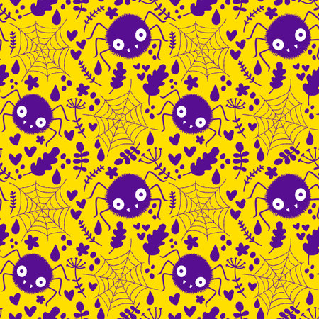 Cartoon monsters seamless Halloween spider pattern for wallpaper and fabrics and textiles and packaging and lines and kids clothes print and wrapping paper. High quality illustrationの写真素材