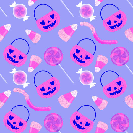 Autumn harvest vegetable seamless monster Halloween pumpkins pattern for wrapping paper and fabrics and kids clothes print and festive packaging and accessories. High quality illustrationの写真素材