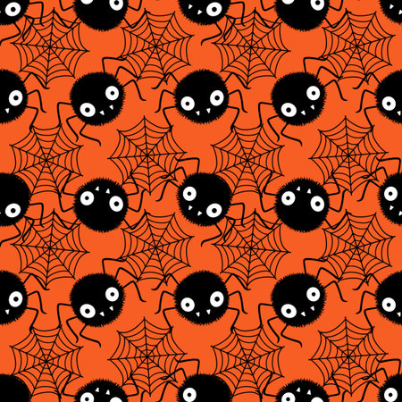 Cartoon monsters seamless Halloween spider pattern for wallpaper and fabrics and textiles and packaging and lines and kids clothes print and wrapping paper. High quality illustrationの写真素材
