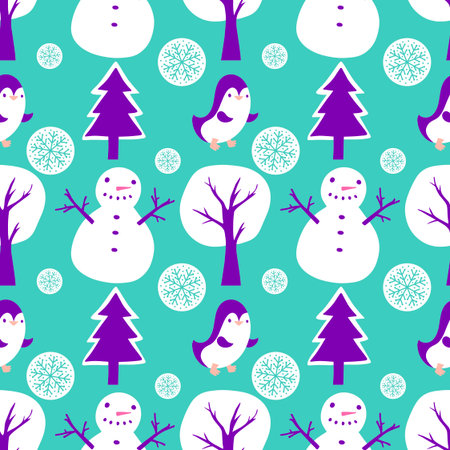 Christmas animals seamless penguin pattern for wrapping paper and fabrics and lines and kids clothes print and new year packaging and Noel winter packaging. High quality illustrationの写真素材