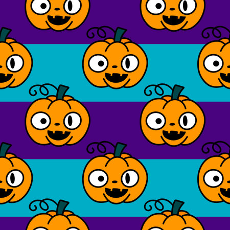 Autumn harvest vegetable seamless monster Halloween pumpkins pattern for wrapping paper and fabrics and kids clothes print and festive packaging and accessories. High quality illustrationの写真素材