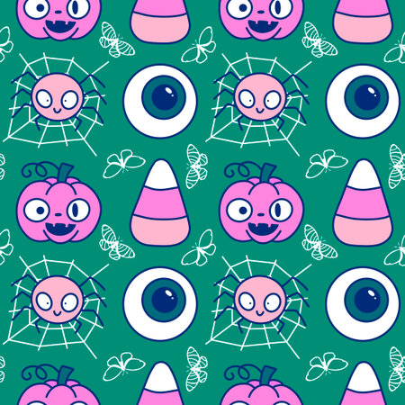Cartoon monsters seamless Halloween spider pattern for wallpaper and fabrics and textiles and packaging and lines and kids clothes print and wrapping paper. High quality illustrationの写真素材