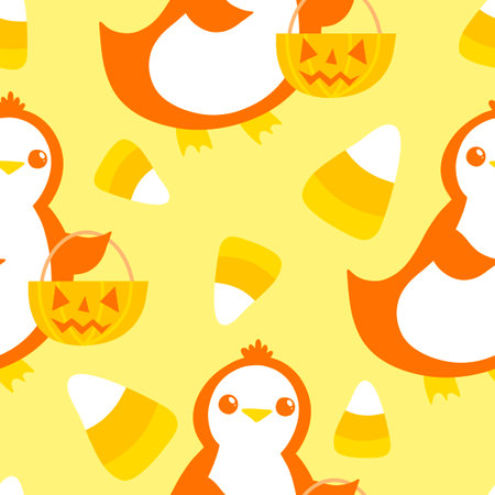 Halloween animals cartoon seamless penguin monsters pattern for wrapping paper and fabrics and lines and kids clothes print and autumn packaging and party accessories. High quality illustrationの写真素材