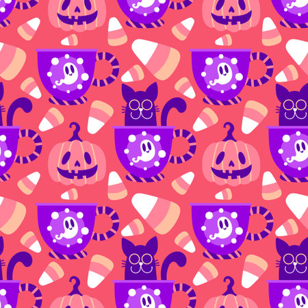 Halloween animals seamless cats pattern for wrapping paper and fabrics and lines and kids clothes print and party accessories. High quality illustrationの写真素材