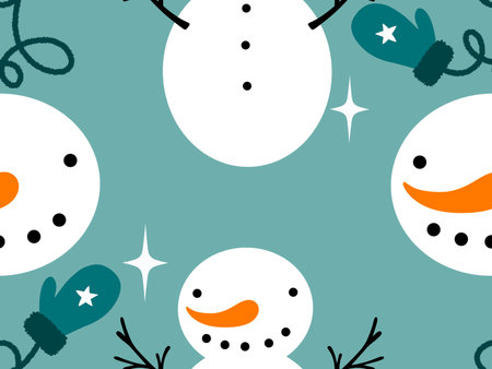 Christmas cartoon ice seamless snowman pattern for wrapping paper and fabrics and lines and kids clothes print and party accessories and new year packaging. High quality illustrationの写真素材