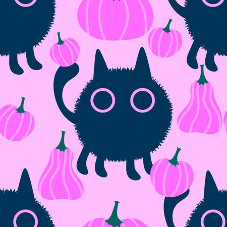 Halloween animals seamless cats pattern for wrapping paper and fabrics and lines and kids clothes print and party accessories. High quality illustrationの写真素材