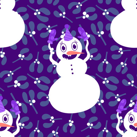Christmas cartoon ice seamless snowman pattern for wrapping paper and fabrics and lines and kids clothes print and party accessories and new year packaging. High quality illustrationの写真素材
