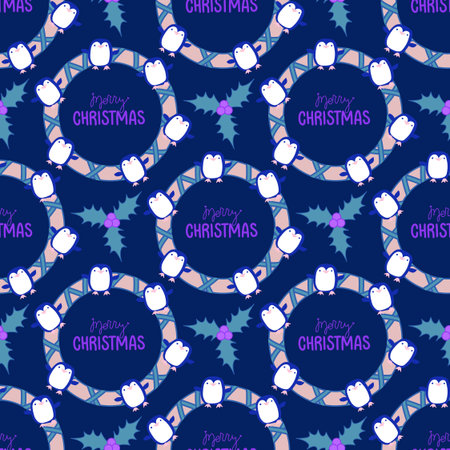 Christmas animals seamless penguin pattern for wrapping paper and fabrics and lines and kids clothes print and new year packaging and Noel winter packaging. High quality illustrationの写真素材