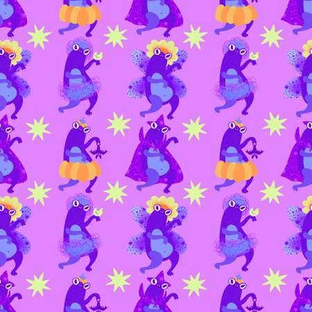 Halloween animals cartoon seamless frogs monsters pattern for wrapping paper and fabrics and lines and kids clothes print and autumn packaging and party accessories. High quality illustrationの写真素材