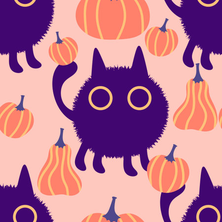 Halloween animals seamless cats pattern for wrapping paper and fabrics and lines and kids clothes print and party accessories. High quality illustrationの写真素材