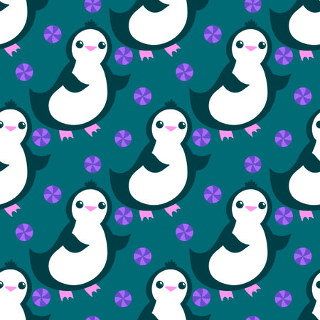 Christmas animals seamless penguin pattern for wrapping paper and fabrics and lines and kids clothes print and new year packaging and Noel winter packaging. High quality illustrationの写真素材